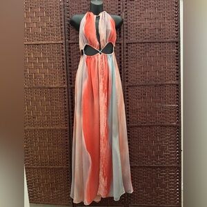 River Island Coral and Blue Maxi Dress - 10